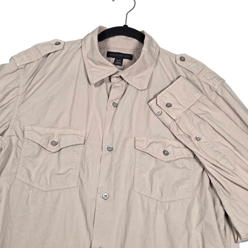Banana Republic Y2K Utility Button Down Shirt Men Large 16-16.5 Khaki Gorpcore